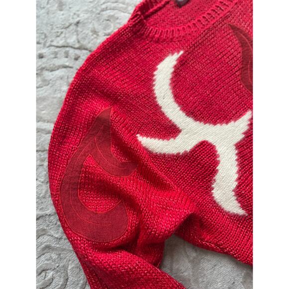 Vintage 90s Women Flame Sweater Red White Abstract Knit Pullover Sz S Bold - Picture 10 of 10
